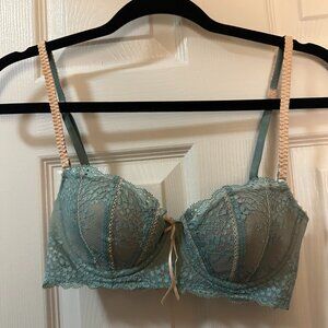 Heidi Klum Intimates Balconette Bra, Lace overlay, Blue & Cream, 34B